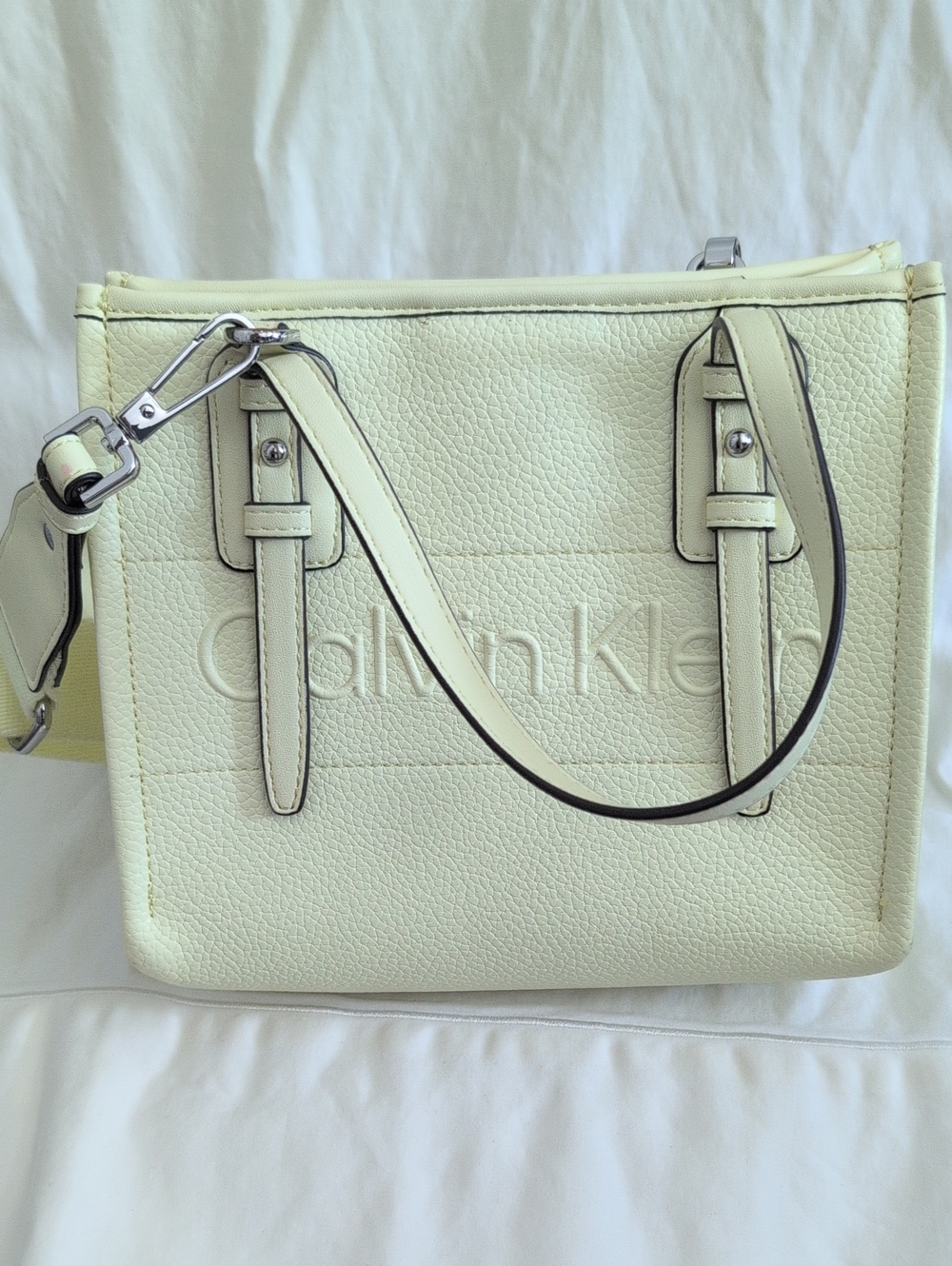 Calvin Klein Light Yellow Pebbled Leather Shoulder Bag